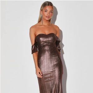 Lulus Another Dark Pink Metallic Off The Shoulder Maxi Dress